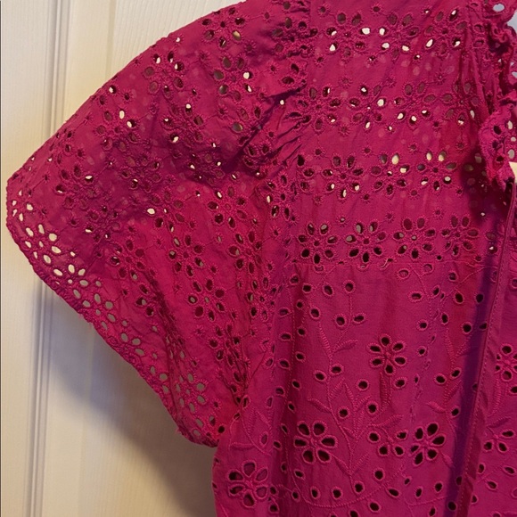 Vibrant Pink Eyelet Blouse - Picture 3 of 6
